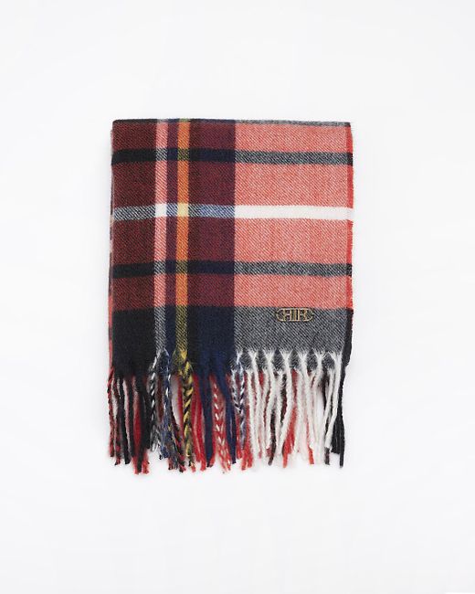 River Island White Red Check Scarf