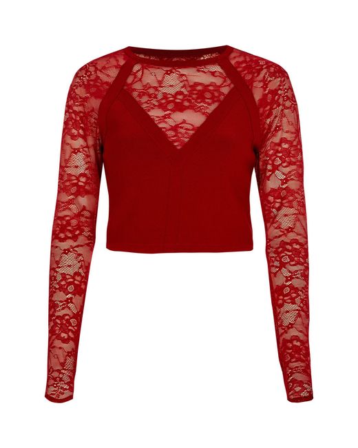River Island Red Lace Long Sleeve Crop Top