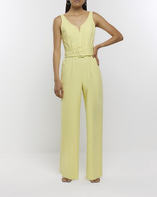 River Island Yellow Belted Wide Leg Jumpsuit