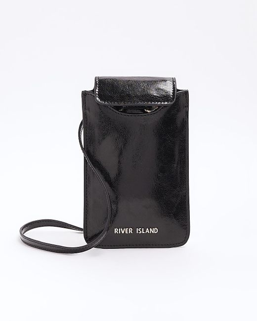 River Island Black Metallic Phone Pouch Cross Body