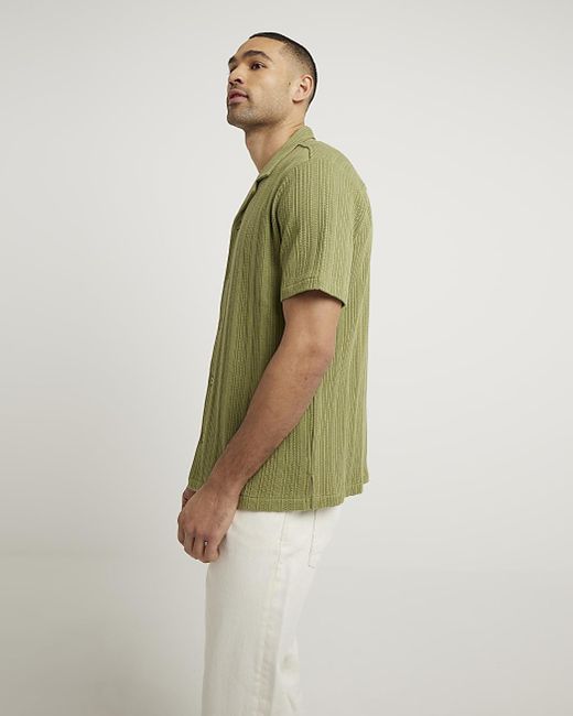 River Island Green Regular Fit Crochet Revere Shirt for men
