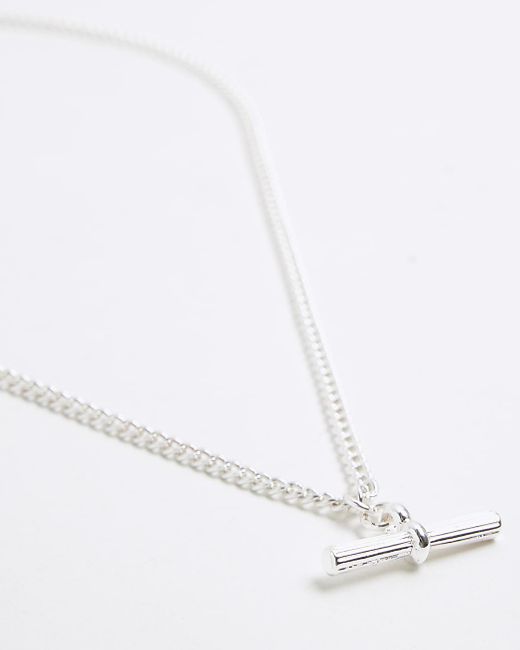 River Island White Silver Colour T Bar Necklace for men