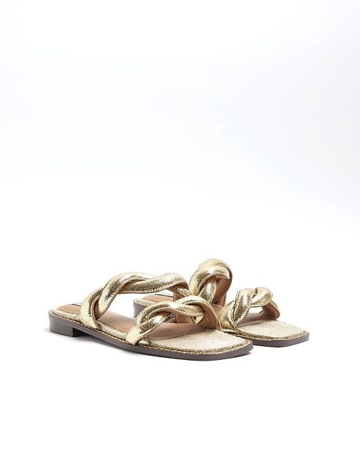 River Island White Leather Twisted Strap Mule Sandals