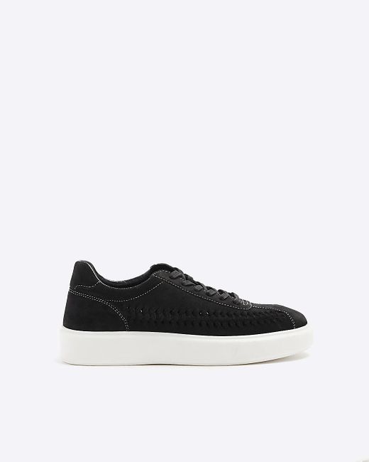 River Island White Black Suede Weave Trainers for men