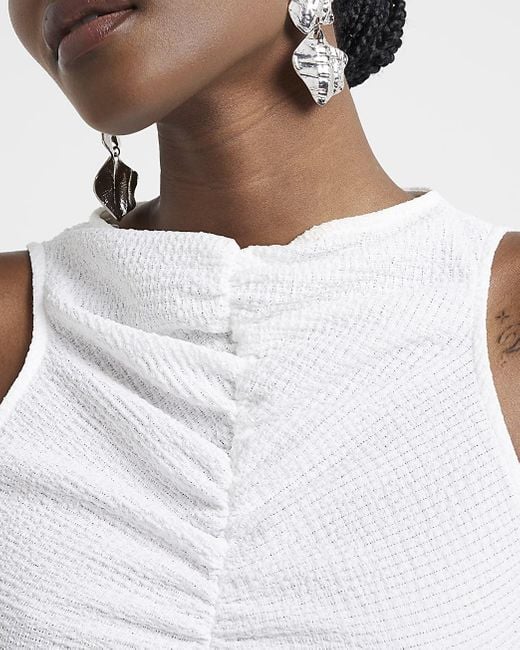 River Island White Textured Ruched Tank Top