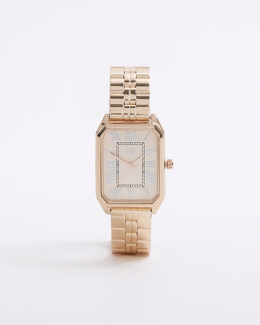 River Island White Rose Gold Rectangle Face Watch