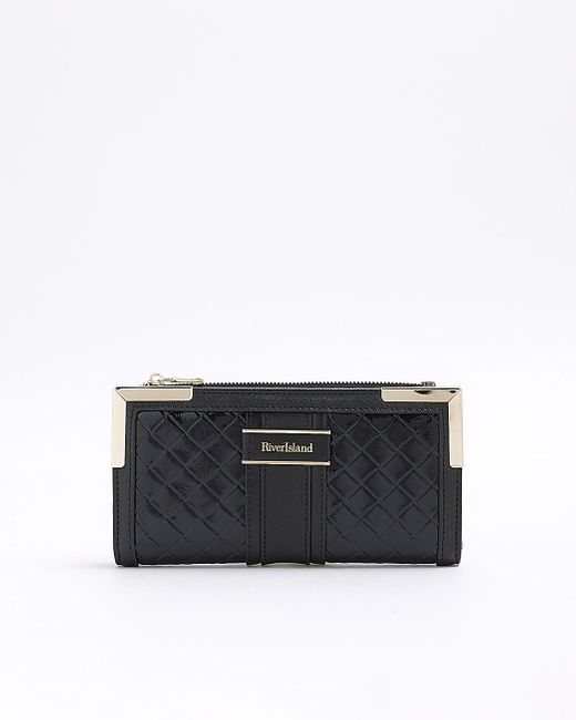 River Island Black Patent Quilted Purse