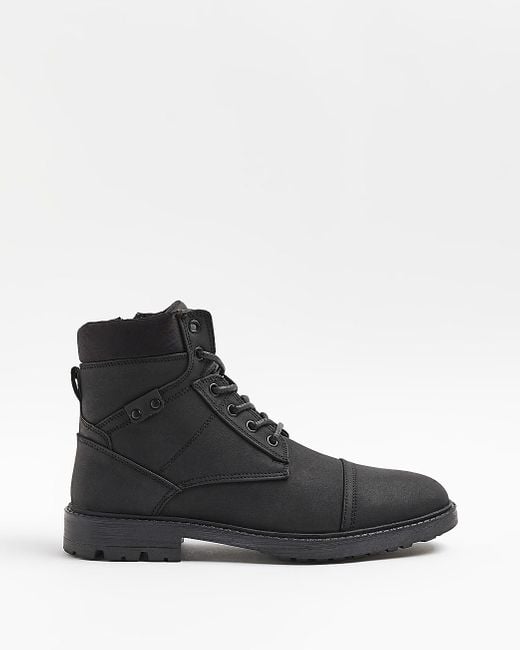 River Island Black Lace Up Zip Boots for Men Lyst Canada