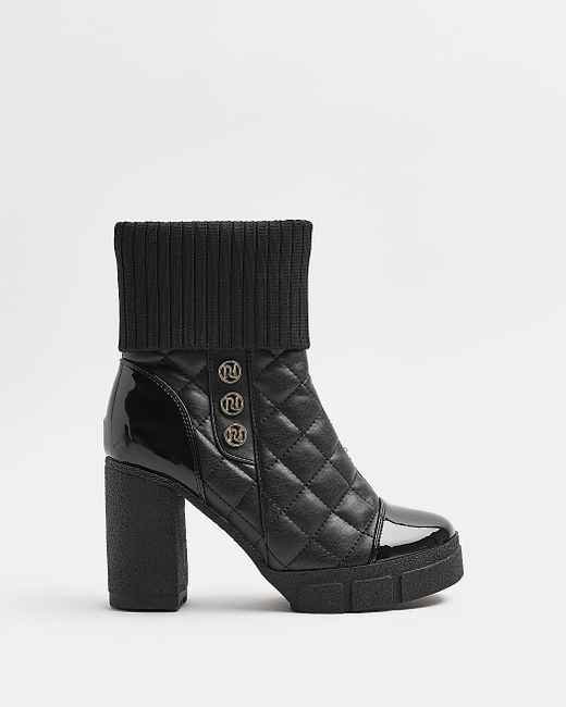 River Island Black Quilted Heeled Ankle Boot