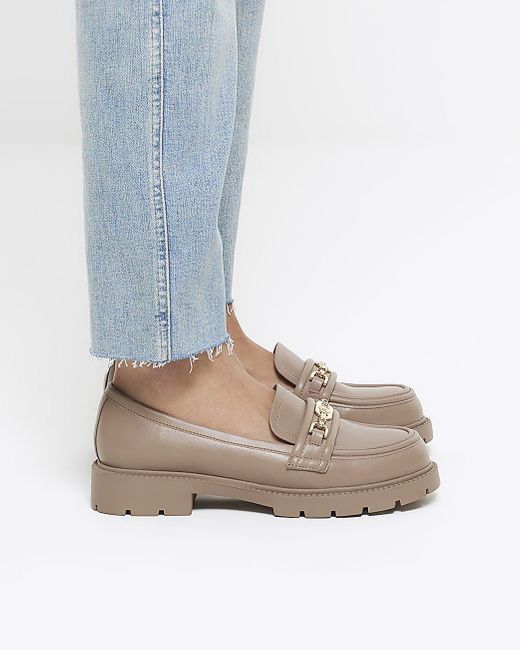 River Island White Beige Chain Detail Chunky Loafers