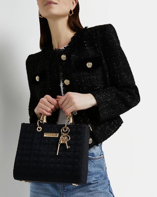 river island black tote bolsa