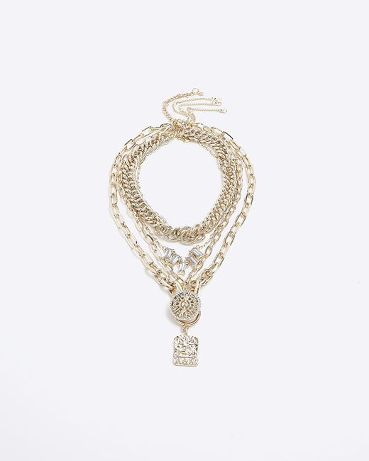 River Island White Gold Chunky Chain Multirow Necklace