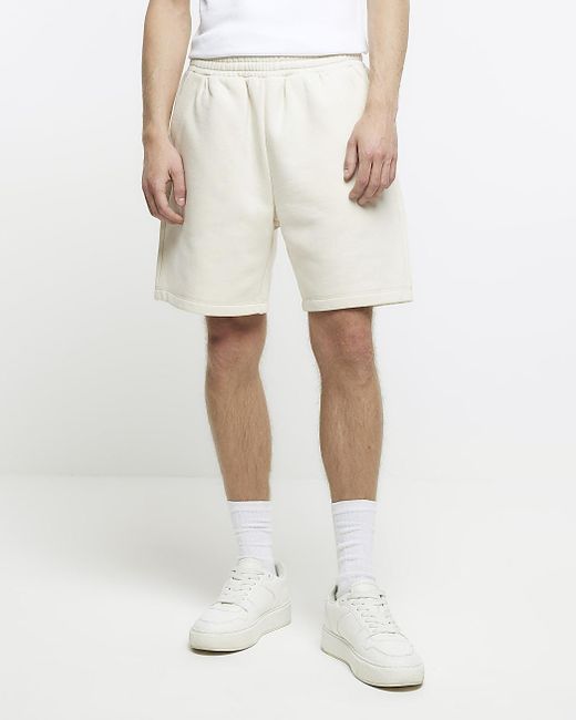 River Island White Ecru Jersey Shorts for men