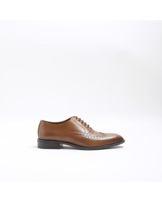 River Island Brown Leather Brogue Derby Shoes for men