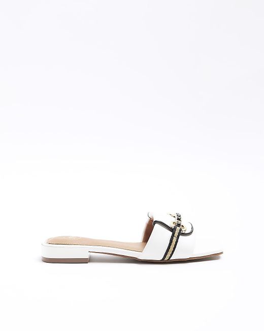 River Island Natural White Buckle Mule Sandals