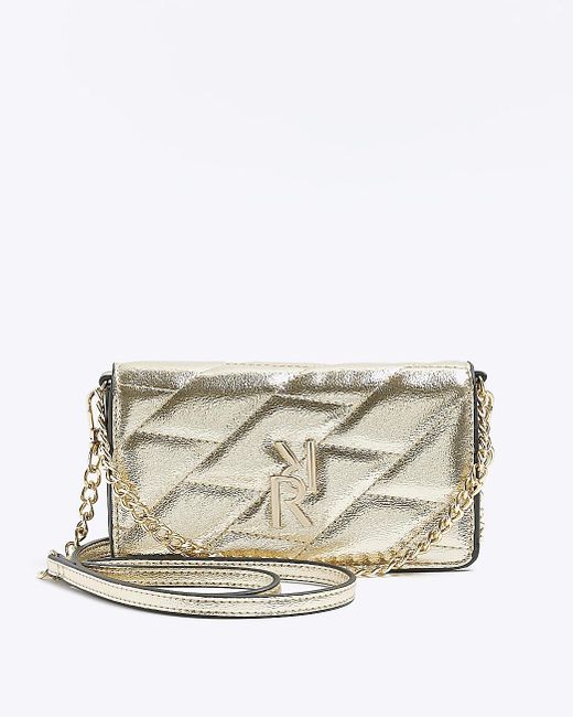 River Island Natural Gold Quilted Chain Cross Body Bag