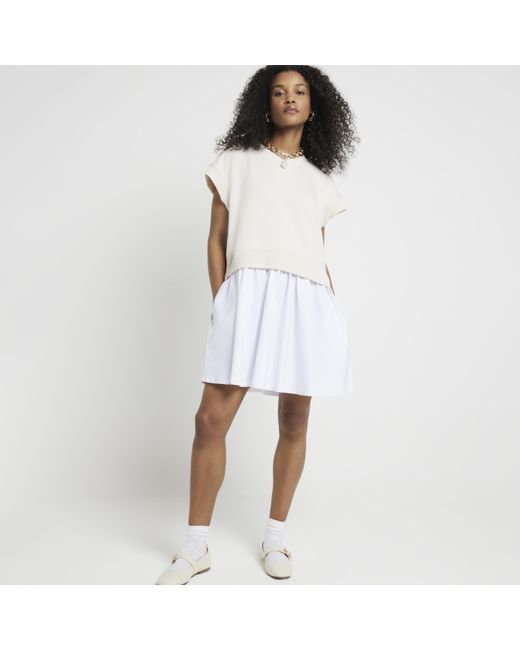 River Island White Cream Hybrid Sweatshirt Mini Dress