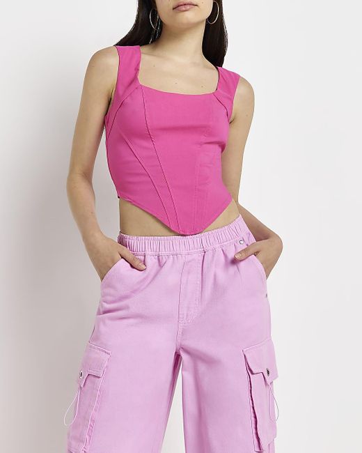 River Island Pink Corset Cropped Top Lyst UK