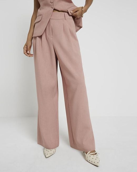 River Island Petite Pink Pleated Wide Leg Trousers