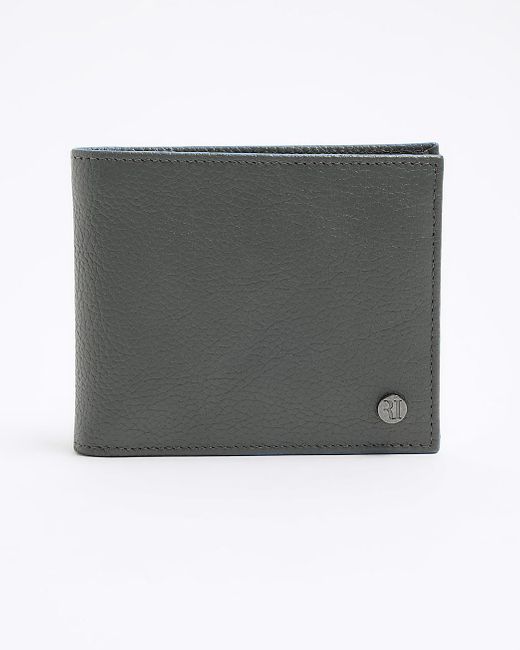 River Island Gray Grey Pebbled Leather Wallet for men