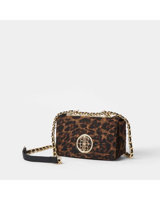 River Island Brown Leopard Print Quilted Cross Body Bag