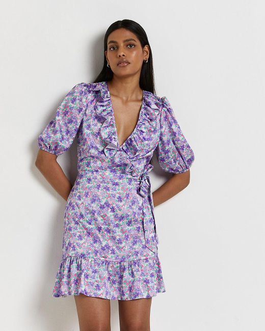 River Island Purple Floral Wrap Mini 