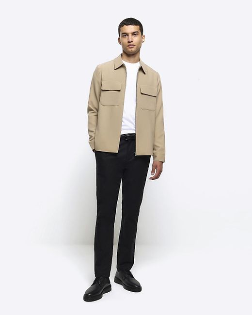 River Island Stone Zip Up Smart Shacket in Natural for Men | Lyst UK