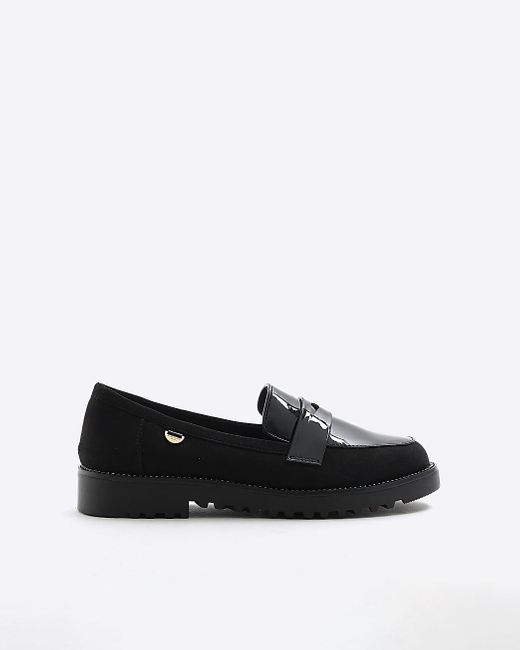 River Island Black Diamante Detail Loafers Lyst