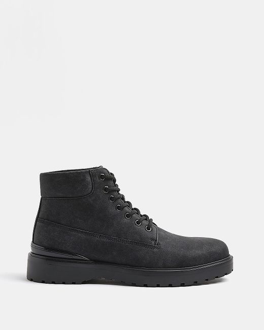 River Island Black Suedette Lace Up Winter Boots for Men Lyst UK