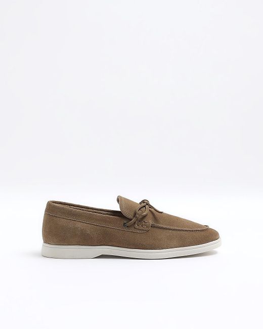 River Island White Brown Suede Slip On Loafers for men