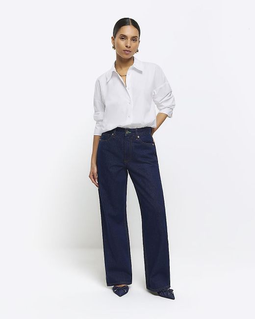River Island Blue High Waisted Straight Jeans