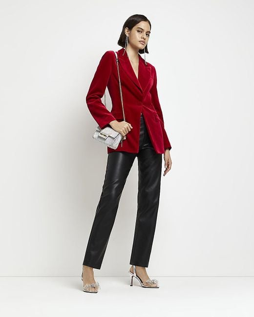 River Island Red Velvet Structu Blazer