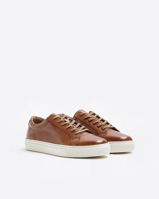 River Island Brown Leather Lace Up Trainers for men