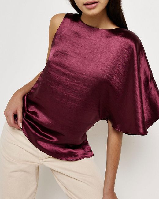 River Island Satin One Shoulder Top in 