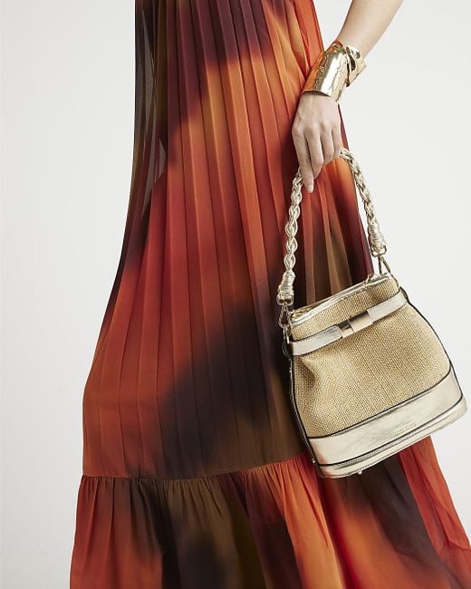 River Island Red Rust Pleated Ombre Maxi Dress