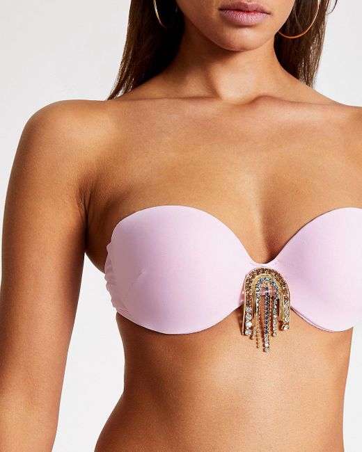 River Island Pink Embellished Balconette Bikini Top - Lyst