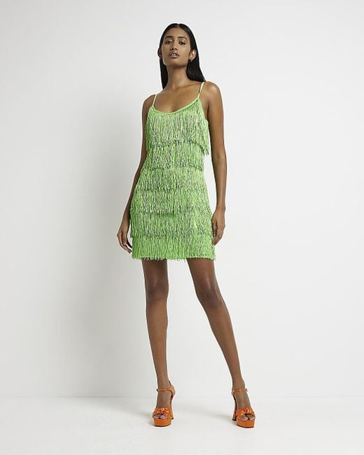 River Island Green Fringe Mini Dress | Lyst