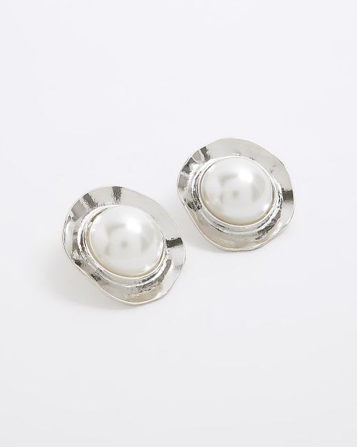 River Island Natural Silver Colour Pearl Stud Earrings