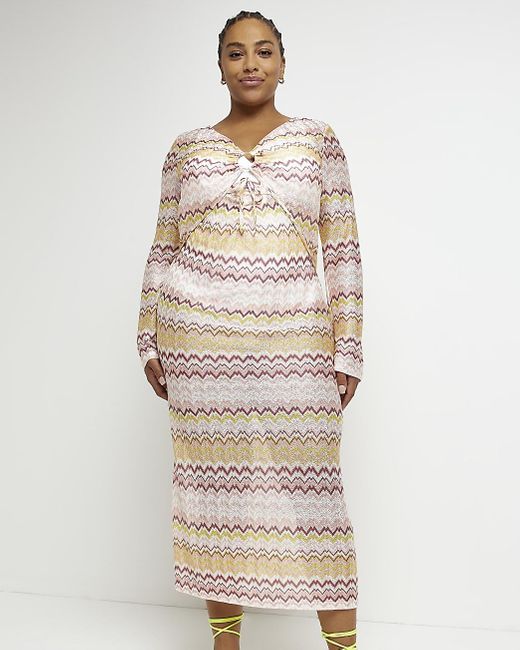 River Island Plus Stripe Cut Out Midi Dress in White Lyst Canada