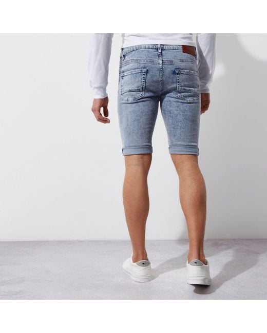 River island Light Blue Wash Skinny Fit Denim Shorts in Blue for Men