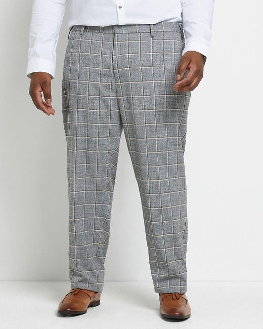 Tall Grey Slim Fit Check Suit Trousers 
