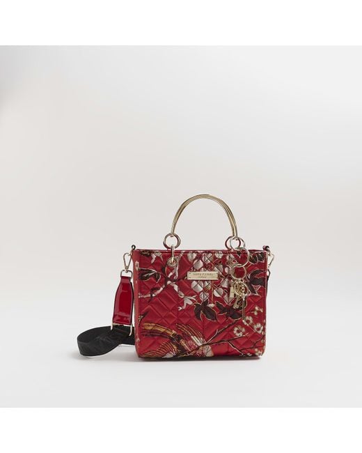 River Island Red Jacquard Floral Quilted Tote Bag