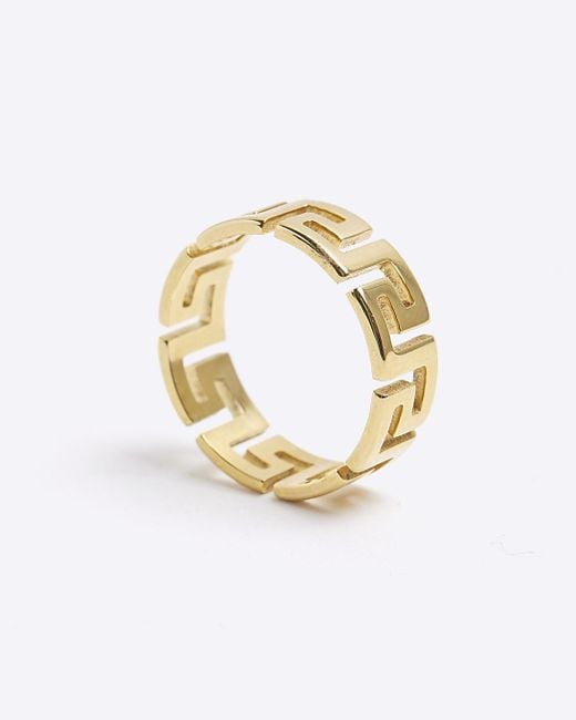 River Island Metallic Gold Cut Out Ring for men