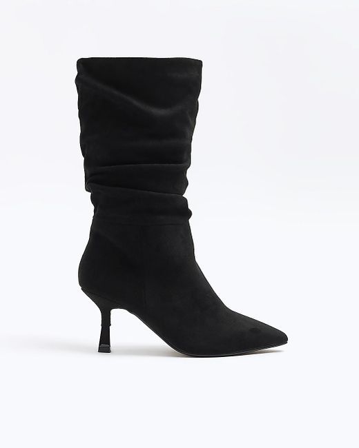 River Island Black Slouch Heeled Boots