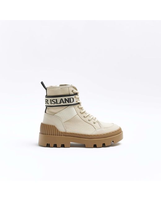 River Island Natural Canvas Boot With Logo