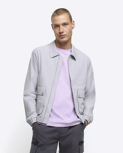 River Island Purple Grey Regular Fit Zip Up Harrington Jacket for men