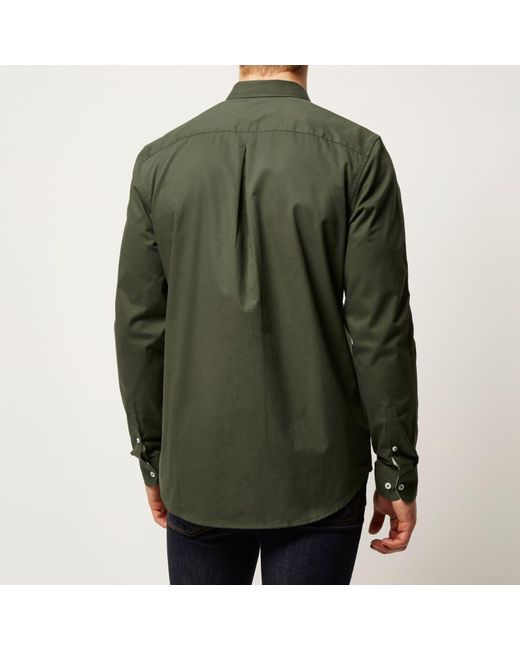 River island Olive Green Twill Button-down Shirt in Green for Men | Lyst
