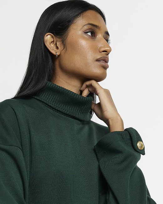 River Island Khaki Roll Neck Sweatshirt 