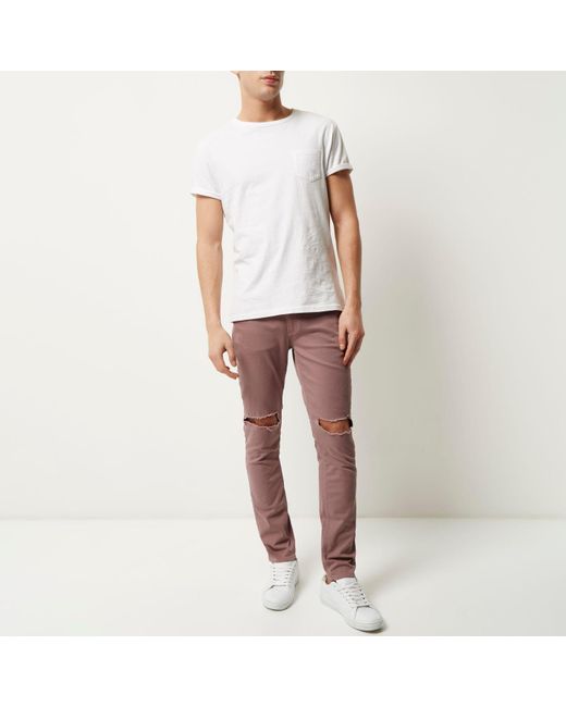 River island Pink Ripped Sid Skinny Jeans in Pink for Men Lyst