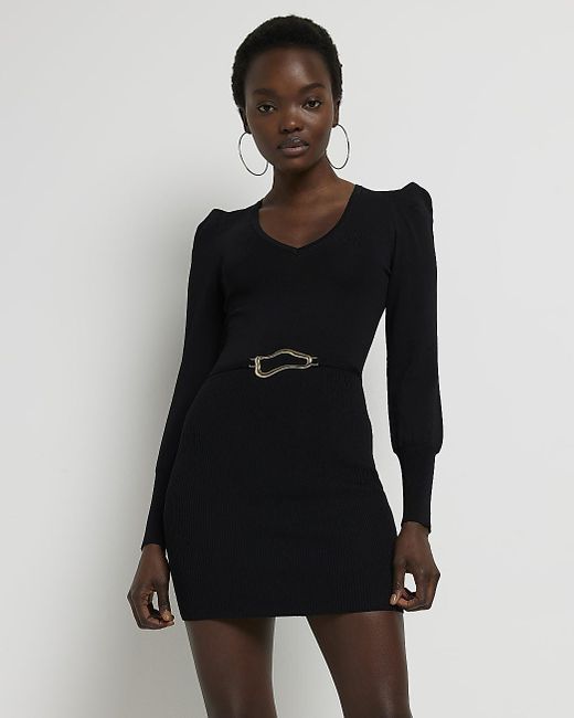 Black Long Sleeve Mini Bodycon Dress | Lyst